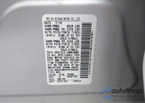 2015 Nissan Rogue Select S from USA, damaged, VIN JN8AS5MV5FW769394